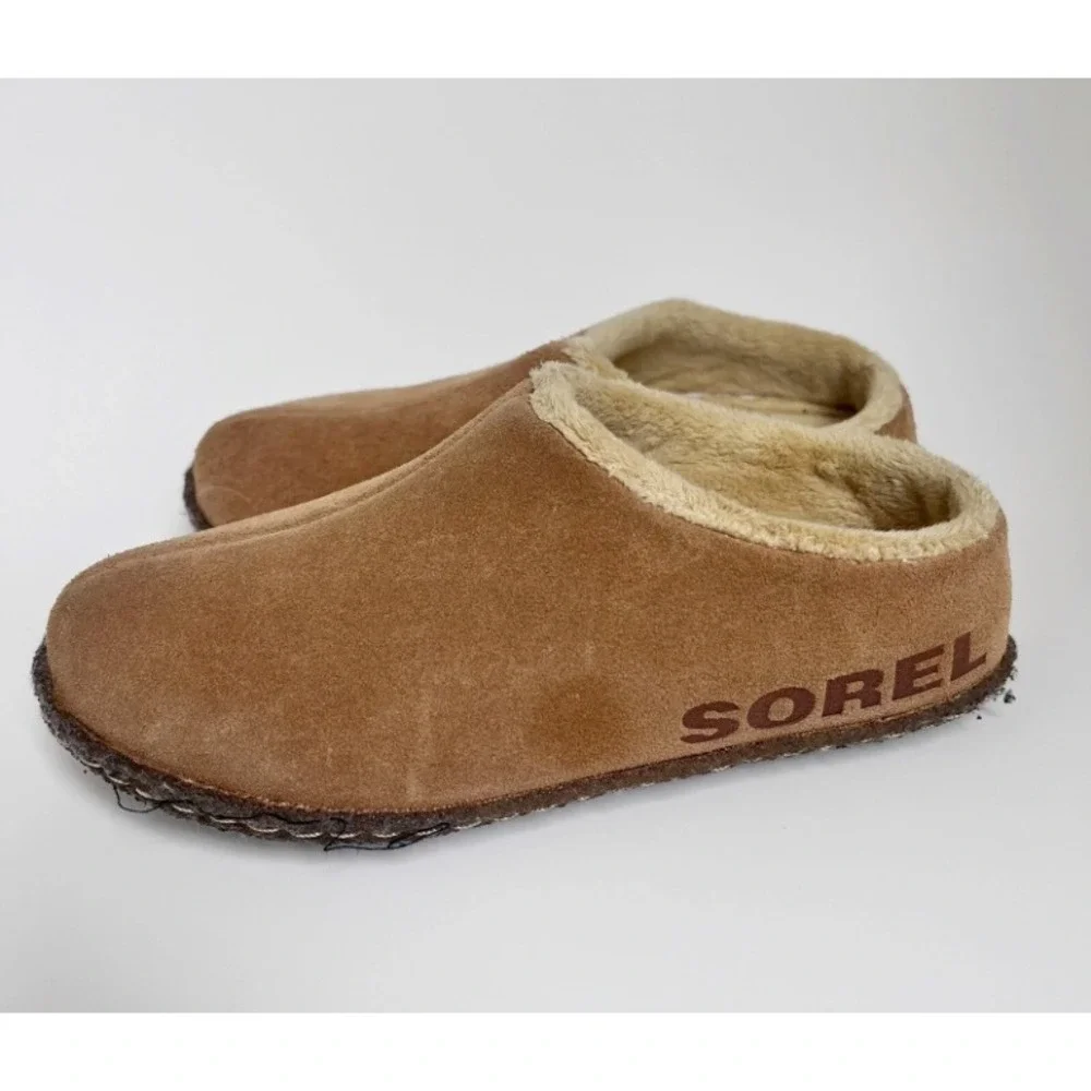 Sorel Kids Suede Slippers Tan Lanner Ridge Mules Size 1 Boys Girls